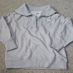 Aerie Light Gray Ribbed Quarter-Zip Pullover
